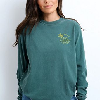 Simply Sage Market Embroidered Beach Sunset Garment Dyed Long Sleeve