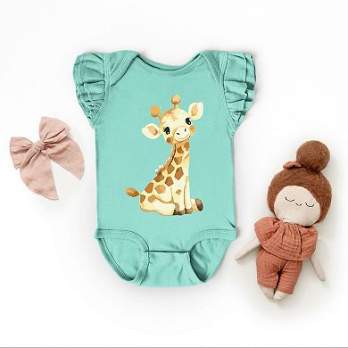 The Juniper Shop Watercolor Giraffe Flutter Sleeve Bodysuit