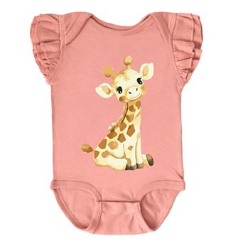 The Juniper Shop Watercolor Giraffe Flutter Sleeve Bodysuit
