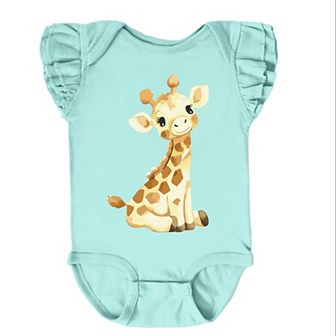 The Juniper Shop Watercolor Giraffe Flutter Sleeve Bodysuit