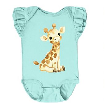 The Juniper Shop Watercolor Giraffe Flutter Sleeve Bodysuit