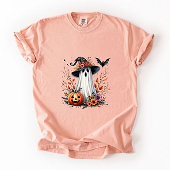 Spooky Ghost Black Hat - Women's Garment Dyed Graphic T-Shirt