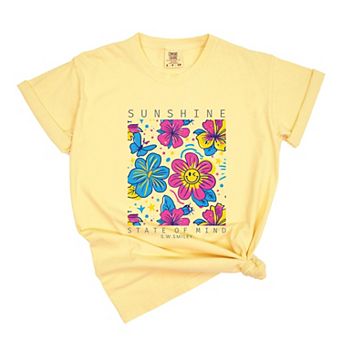 S.W.Smiley Sunshine State of Mind Floral - Women's Garment Dyed Graphic T-Shirt