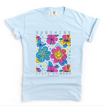 S.W.Smiley Sunshine State of Mind Floral - Women's Garment Dyed Graphic T-Shirt
