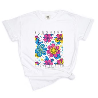 S.W.Smiley Sunshine State of Mind Floral - Women's Garment Dyed Graphic T-Shirt