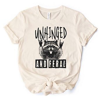 Unhinged and Feral Raccoon T-Shirt, Funny Rock Hands Tee for Wild People