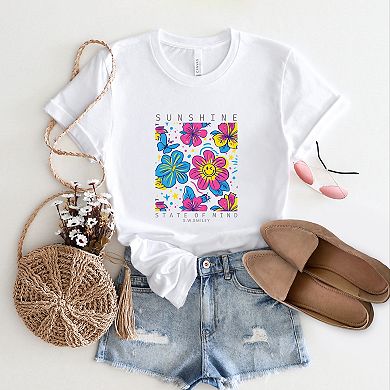 S.W.Smiley Sunshine State of Mind Floral - Women's Short Sleeve Graphic T-Shirt