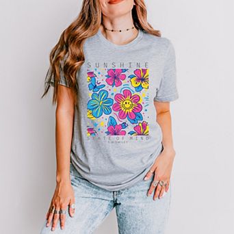 S.W.Smiley Sunshine State of Mind Floral - Women's Short Sleeve Graphic T-Shirt