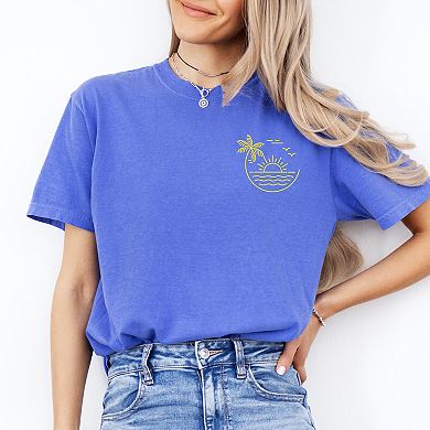 Simply Sage Market Embroidered Beach Sunset Garment Dyed Tee