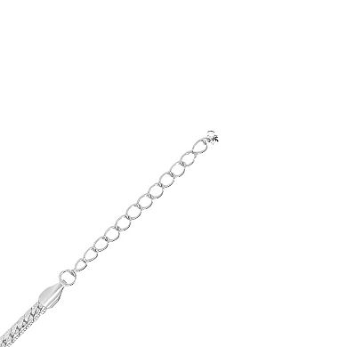 PRIMROSE Plated Cubic Zirconia Accented Diamond Cut Herringbone Chain Bracelet