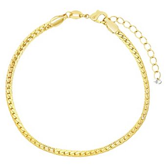 PRIMROSE Plated Cubic Zirconia Accented Diamond Cut Herringbone Chain Bracelet
