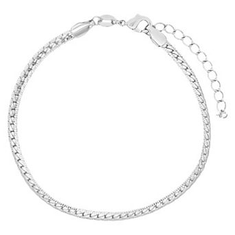 PRIMROSE Plated Cubic Zirconia Accented Diamond Cut Herringbone Chain Bracelet