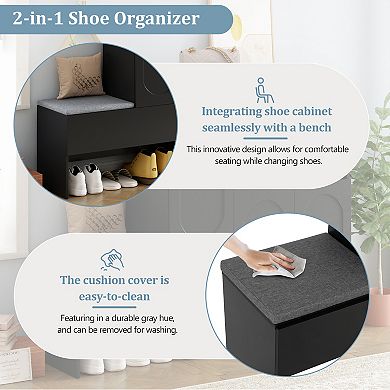 Merax Elegant 2-in-1 Shoe Cabinets with Soft Cushion, Modern Storage Bench