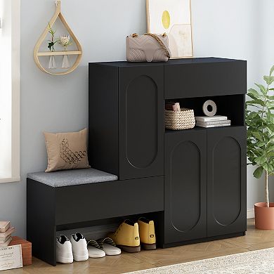 Merax Elegant 2-in-1 Shoe Cabinets with Soft Cushion, Modern Storage Bench