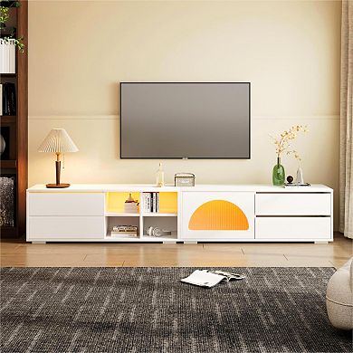 Merax Modern TV Stand with Fluted Glass Door for TVs Up to 100"