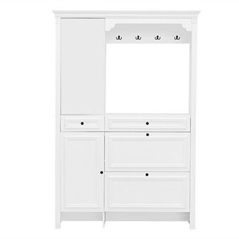 Merax Hall Tree with Integrated Shoe Cabinet and Mirrored Cabinet Door