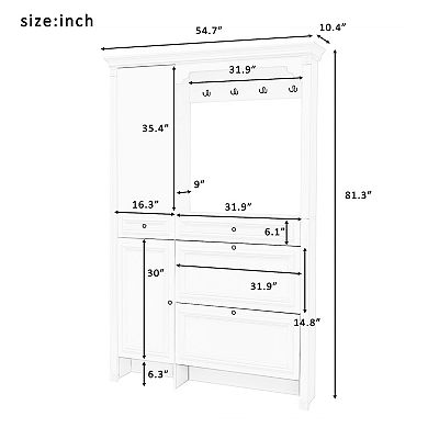 Merax Hall Tree with Integrated Shoe Cabinet and Mirrored Cabinet Door