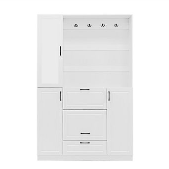 Merax 51.1'' Entryway Bench with Integrated Shoe Cabinet , 3-in-1 Design and Mirrored Cabinet