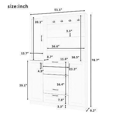 Merax 51.1'' Entryway Bench with Integrated Shoe Cabinet , 3-in-1 Design and Mirrored Cabinet