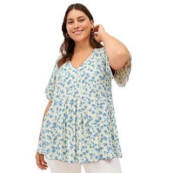 Ellos Plus Size V-Neck Front Pleat Tunic