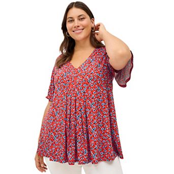 Ellos Plus Size V-Neck Front Pleat Tunic
