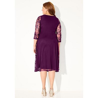 Catherines Women's Plus Size A-Line Embroidered Midi Dress