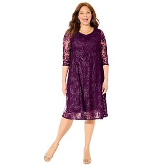 Catherines Women's Plus Size A-Line Embroidered Midi Dress