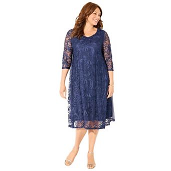 Catherines Women's Plus Size A-Line Embroidered Midi Dress