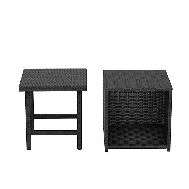 Westintrends 2-piece Outdoor Resin Wicker Cube Ottoman With Square Side Table