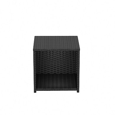 Westintrends 2-piece Outdoor Resin Wicker Cube Ottoman With Square Side Table