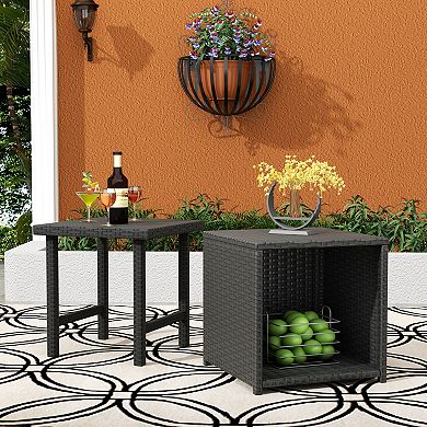 Westintrends 2-piece Outdoor Resin Wicker Cube Ottoman With Square Side Table
