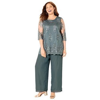 Catherines Women's Plus Size Embroidered Mesh Blouse