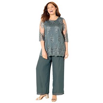 Catherines Women's Plus Size Embroidered Mesh Blouse