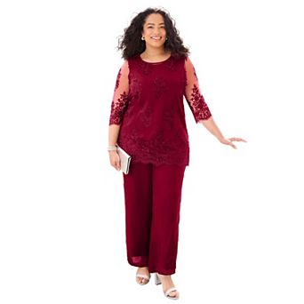 Catherines Women's Plus Size Embroidered Mesh Blouse