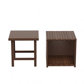 Westintrends 2 pc Outdoor Resin Wicker Cube Ottoman With Square Side Table