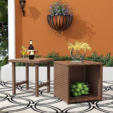 Westintrends 2-piece Outdoor Resin Wicker Cube Ottoman With Square Side Table