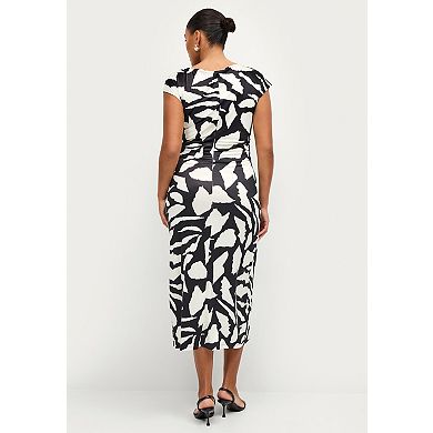 ellos Plus Size Ruched A-Line Knit Midi Dress