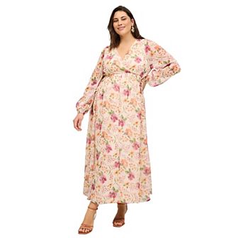 ellos Plus Size Surplice Georgette Maxi Dress