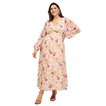 ellos Plus Size Surplice Georgette Maxi Dress