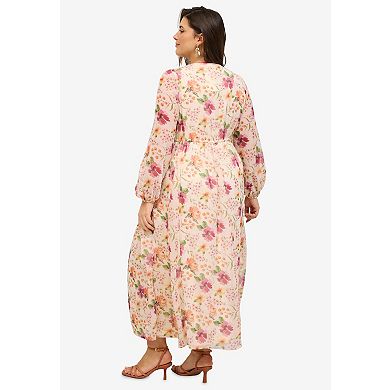 ellos Plus Size Surplice Georgette Maxi Dress