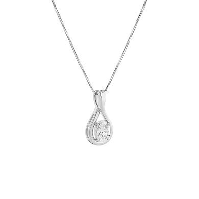 PRIMROSE Sterling Silver Oval Cubic Zirconia Infinity Pendant & Box Chain Necklace