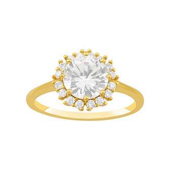 PRIMROSE 18k Gold Plated Round Cubic Zirconia Center Stone & Frame Ring