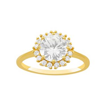 PRIMROSE 18k Gold Plated Round Cubic Zirconia Center Stone & Frame Ring