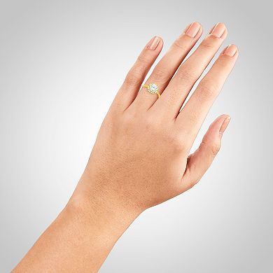 PRIMROSE 18k Gold Plated Round Cubic Zirconia Center Stone & Frame Ring