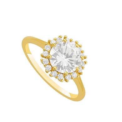 PRIMROSE 18k Gold Plated Round Cubic Zirconia Center Stone & Frame Ring