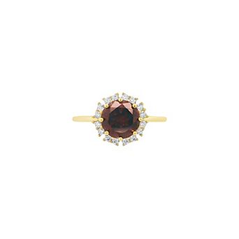PRIMROSE 18k Gold Plated Round Cubic Zirconia Center Stone & Frame Ring
