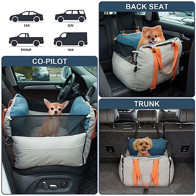 3-in-1 Dog Booster Car Seat with Storage Pockets and Safety Belt