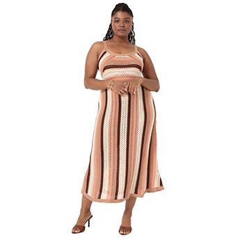 June + Vie Women's Plus Size Stripe Sweater Midi Dress