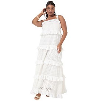 June + Vie Women's Plus Size Eyelet Tiered Maxi Dress
