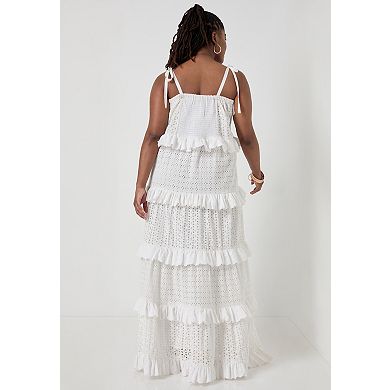 June + Vie Women's Plus Size Eyelet Tiered Maxi Dress